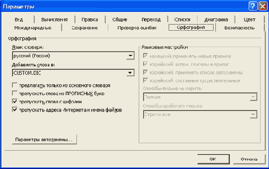 Проверка правописания в документе