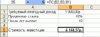 Расчет стоимости инвестиции