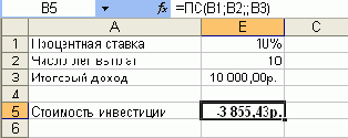 Расчет стоимости инвестиции